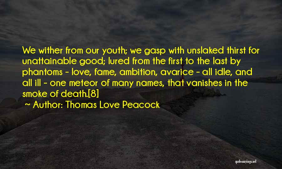 Thomas Love Peacock Quotes: We Wither From Our Youth; We Gasp With Unslaked Thirst For Unattainable Good; Lured From The First To The Last