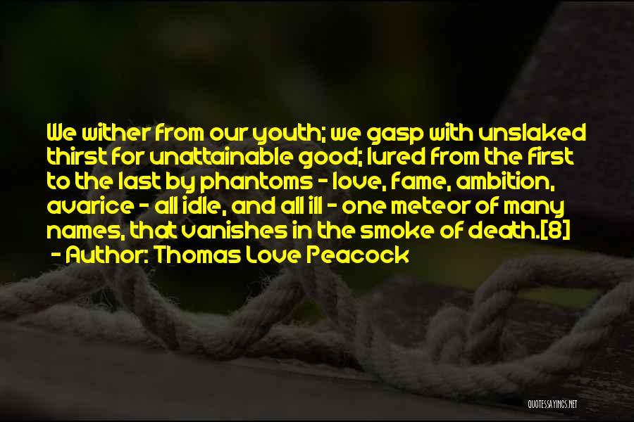 Thomas Love Peacock Quotes: We Wither From Our Youth; We Gasp With Unslaked Thirst For Unattainable Good; Lured From The First To The Last