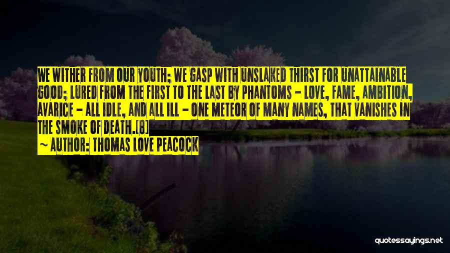 Thomas Love Peacock Quotes: We Wither From Our Youth; We Gasp With Unslaked Thirst For Unattainable Good; Lured From The First To The Last