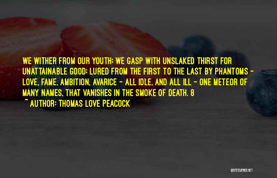 Thomas Love Peacock Quotes: We Wither From Our Youth; We Gasp With Unslaked Thirst For Unattainable Good; Lured From The First To The Last