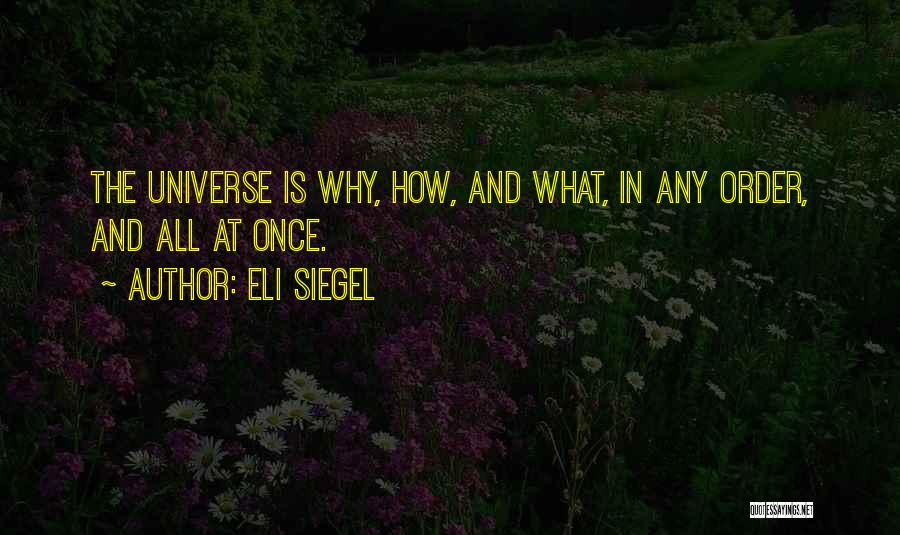 Eli Siegel Quotes: The Universe Is Why, How, And What, In Any Order, And All At Once.