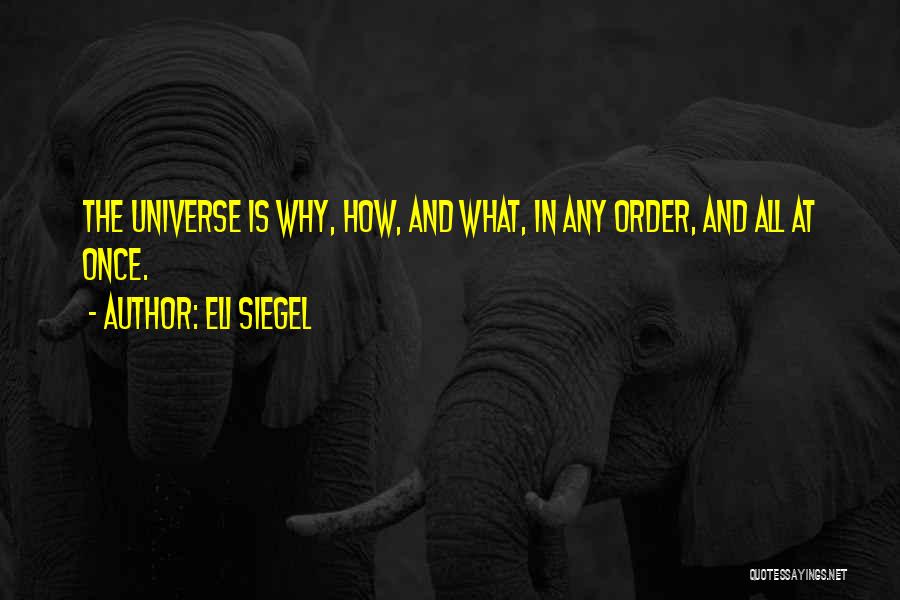 Eli Siegel Quotes: The Universe Is Why, How, And What, In Any Order, And All At Once.