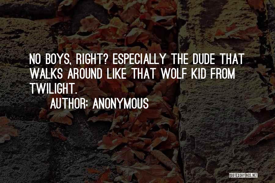Anonymous Quotes: No Boys, Right? Especially The Dude That Walks Around Like That Wolf Kid From Twilight.