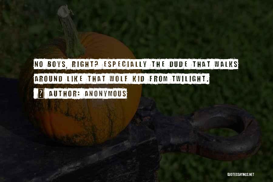 Anonymous Quotes: No Boys, Right? Especially The Dude That Walks Around Like That Wolf Kid From Twilight.