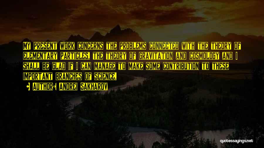 Andrei Sakharov Quotes: My Present Work Concerns The Problems Connected With The Theory Of Elementary Particles, The Theory Of Gravitation And Cosmology And