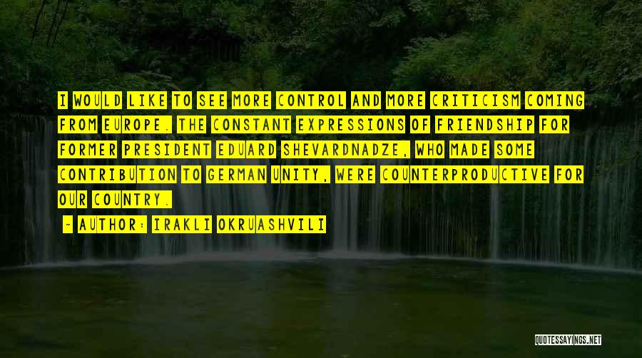 Irakli Okruashvili Quotes: I Would Like To See More Control And More Criticism Coming From Europe. The Constant Expressions Of Friendship For Former