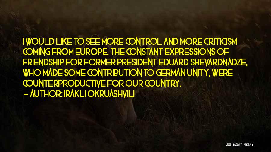 Irakli Okruashvili Quotes: I Would Like To See More Control And More Criticism Coming From Europe. The Constant Expressions Of Friendship For Former