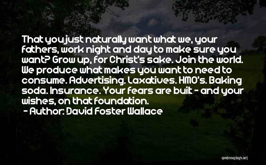 David Foster Wallace Quotes: That You Just Naturally Want What We, Your Fathers, Work Night And Day To Make Sure You Want? Grow Up,