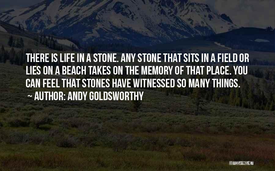 Andy Goldsworthy Quotes: There Is Life In A Stone. Any Stone That Sits In A Field Or Lies On A Beach Takes On