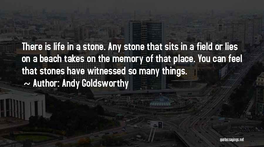 Andy Goldsworthy Quotes: There Is Life In A Stone. Any Stone That Sits In A Field Or Lies On A Beach Takes On