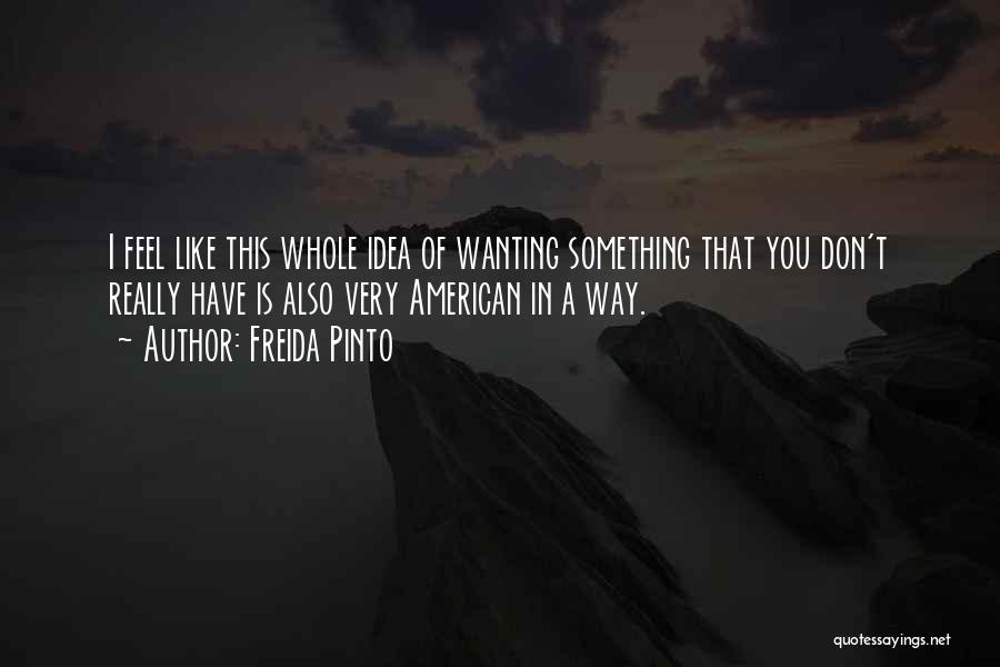 Freida Pinto Quotes: I Feel Like This Whole Idea Of Wanting Something That You Don't Really Have Is Also Very American In A