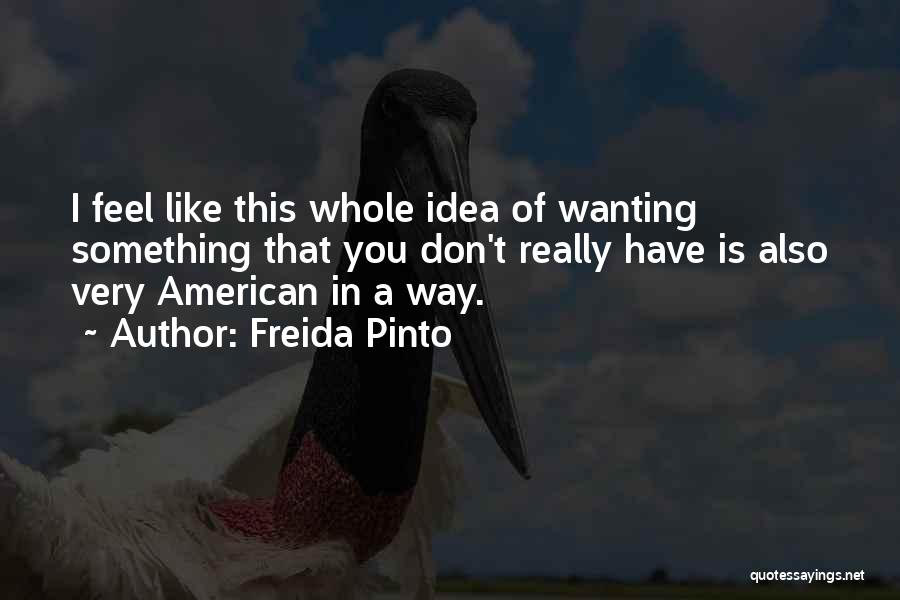 Freida Pinto Quotes: I Feel Like This Whole Idea Of Wanting Something That You Don't Really Have Is Also Very American In A