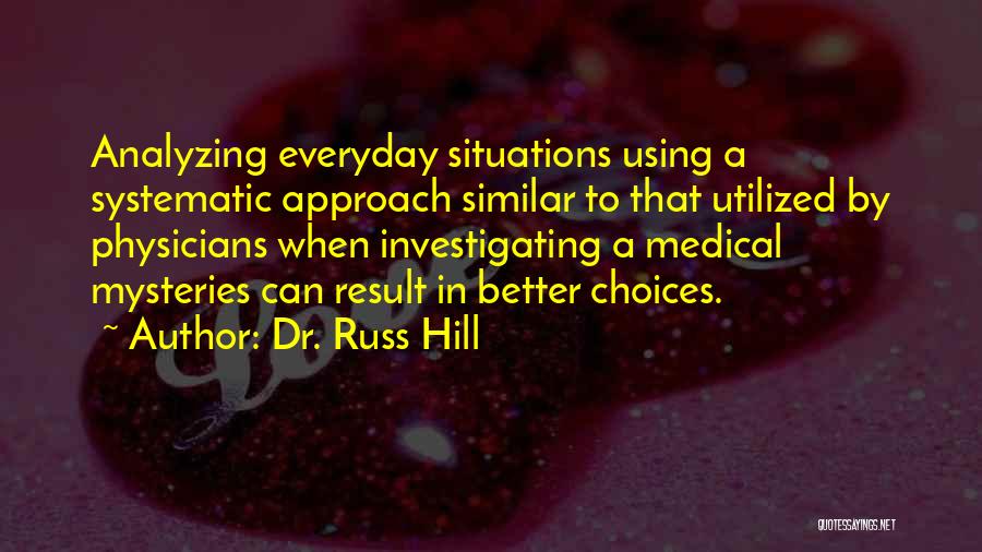 Dr. Russ Hill Quotes: Analyzing Everyday Situations Using A Systematic Approach Similar To That Utilized By Physicians When Investigating A Medical Mysteries Can Result