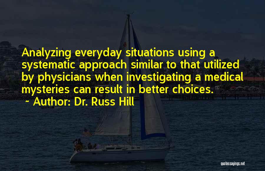 Dr. Russ Hill Quotes: Analyzing Everyday Situations Using A Systematic Approach Similar To That Utilized By Physicians When Investigating A Medical Mysteries Can Result