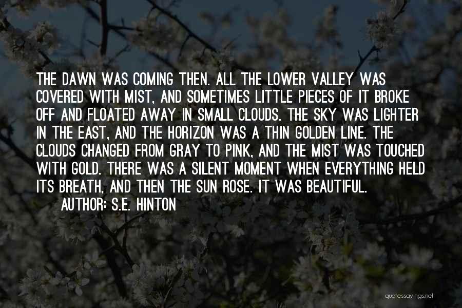 S.E. Hinton Quotes: The Dawn Was Coming Then. All The Lower Valley Was Covered With Mist, And Sometimes Little Pieces Of It Broke