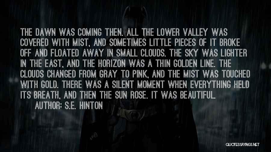 S.E. Hinton Quotes: The Dawn Was Coming Then. All The Lower Valley Was Covered With Mist, And Sometimes Little Pieces Of It Broke