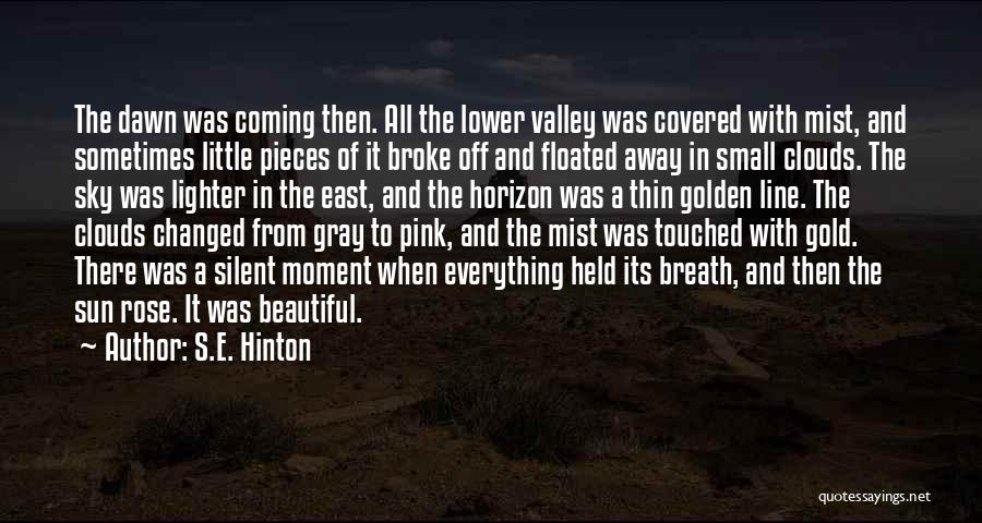 S.E. Hinton Quotes: The Dawn Was Coming Then. All The Lower Valley Was Covered With Mist, And Sometimes Little Pieces Of It Broke