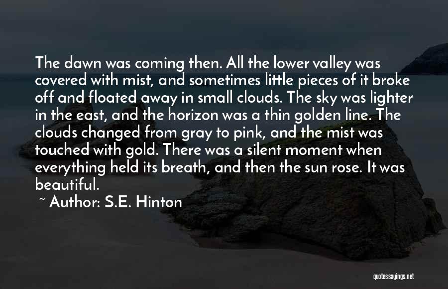 S.E. Hinton Quotes: The Dawn Was Coming Then. All The Lower Valley Was Covered With Mist, And Sometimes Little Pieces Of It Broke