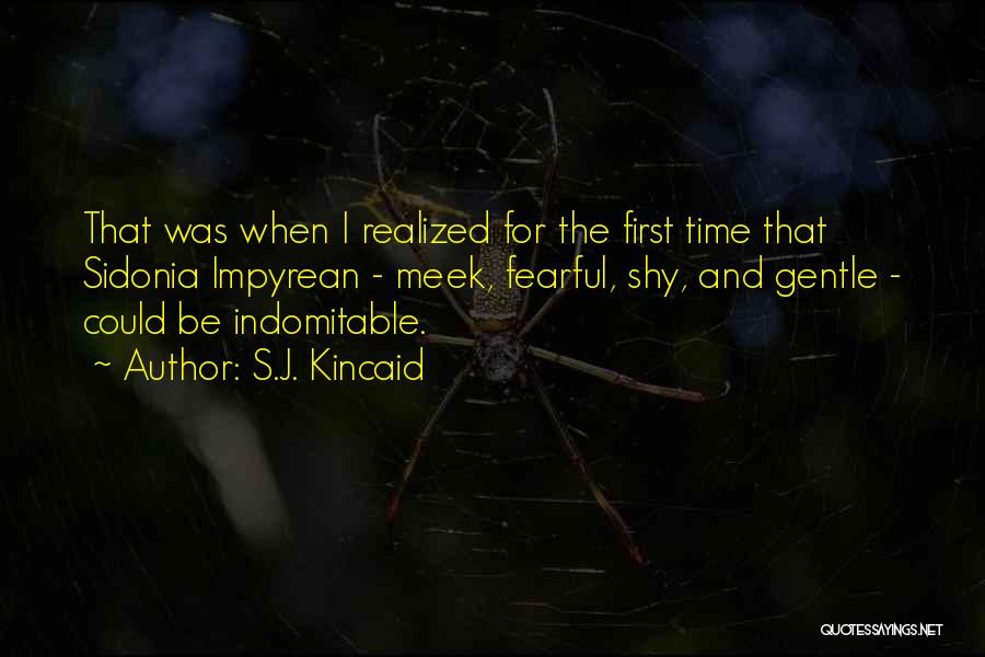 S.J. Kincaid Quotes: That Was When I Realized For The First Time That Sidonia Impyrean - Meek, Fearful, Shy, And Gentle - Could
