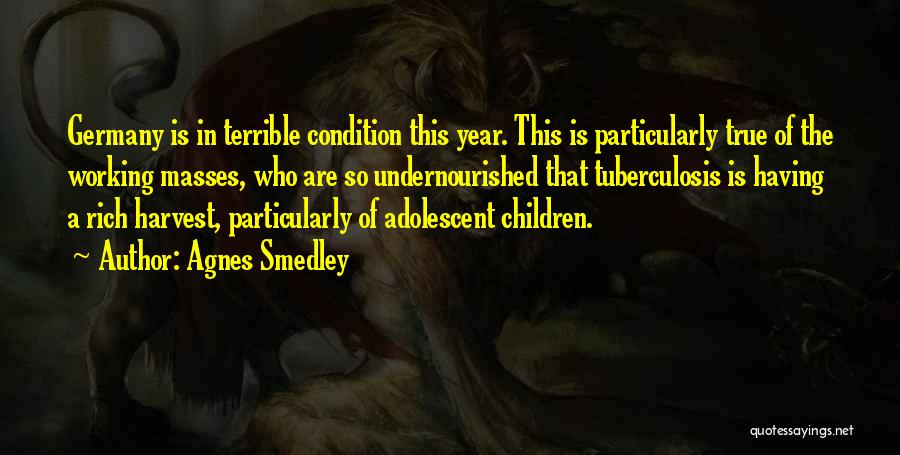 Agnes Smedley Quotes: Germany Is In Terrible Condition This Year. This Is Particularly True Of The Working Masses, Who Are So Undernourished That