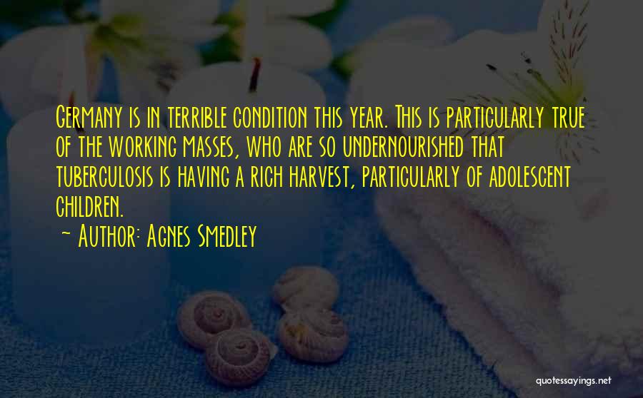 Agnes Smedley Quotes: Germany Is In Terrible Condition This Year. This Is Particularly True Of The Working Masses, Who Are So Undernourished That