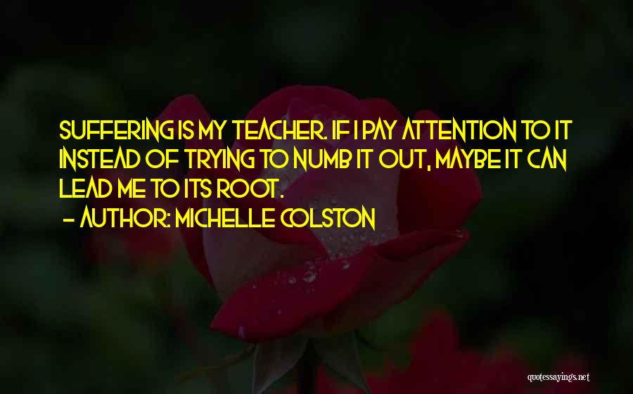 Michelle Colston Quotes: Suffering Is My Teacher. If I Pay Attention To It Instead Of Trying To Numb It Out, Maybe It Can