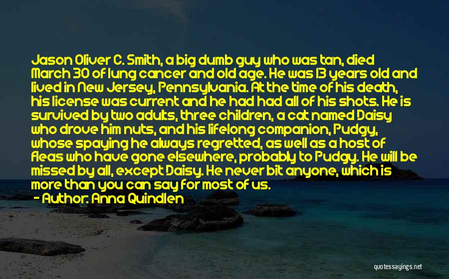 Anna Quindlen Quotes: Jason Oliver C. Smith, A Big Dumb Guy Who Was Tan, Died March 30 Of Lung Cancer And Old Age.