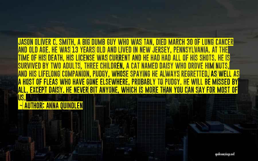 Anna Quindlen Quotes: Jason Oliver C. Smith, A Big Dumb Guy Who Was Tan, Died March 30 Of Lung Cancer And Old Age.