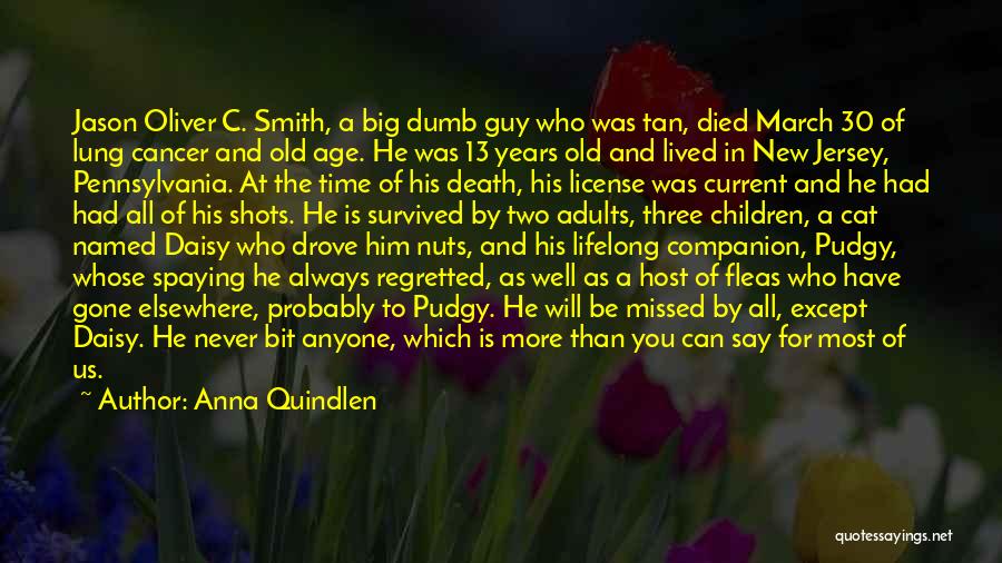 Anna Quindlen Quotes: Jason Oliver C. Smith, A Big Dumb Guy Who Was Tan, Died March 30 Of Lung Cancer And Old Age.