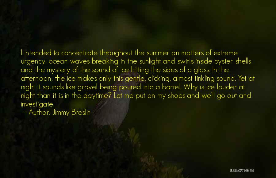 Jimmy Breslin Quotes: I Intended To Concentrate Throughout The Summer On Matters Of Extreme Urgency: Ocean Waves Breaking In The Sunlight And Swirls