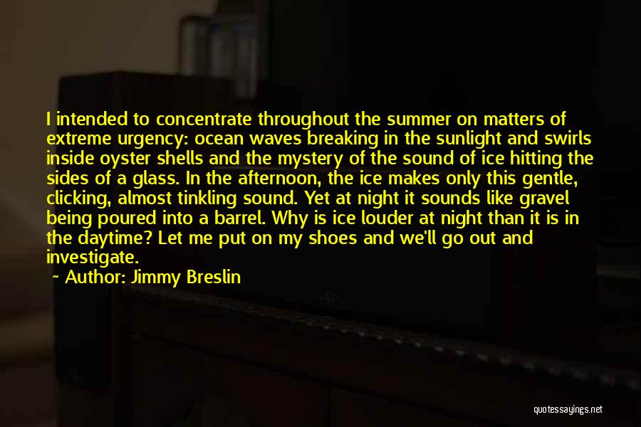 Jimmy Breslin Quotes: I Intended To Concentrate Throughout The Summer On Matters Of Extreme Urgency: Ocean Waves Breaking In The Sunlight And Swirls