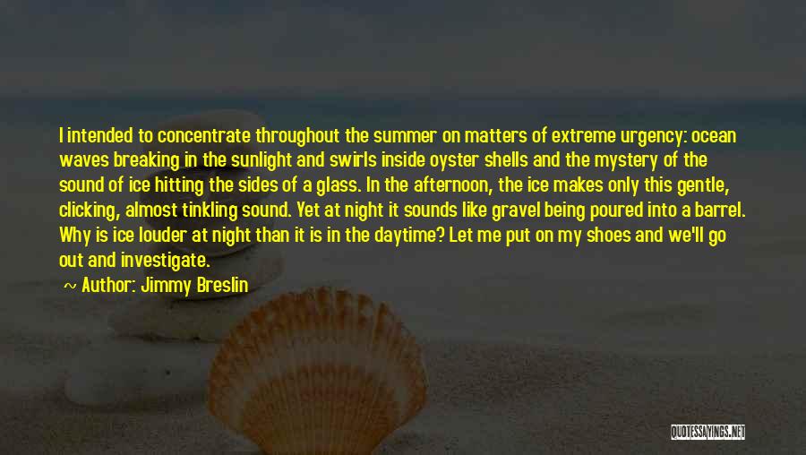 Jimmy Breslin Quotes: I Intended To Concentrate Throughout The Summer On Matters Of Extreme Urgency: Ocean Waves Breaking In The Sunlight And Swirls