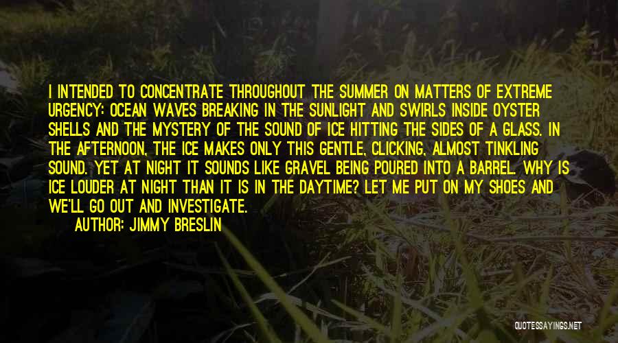 Jimmy Breslin Quotes: I Intended To Concentrate Throughout The Summer On Matters Of Extreme Urgency: Ocean Waves Breaking In The Sunlight And Swirls