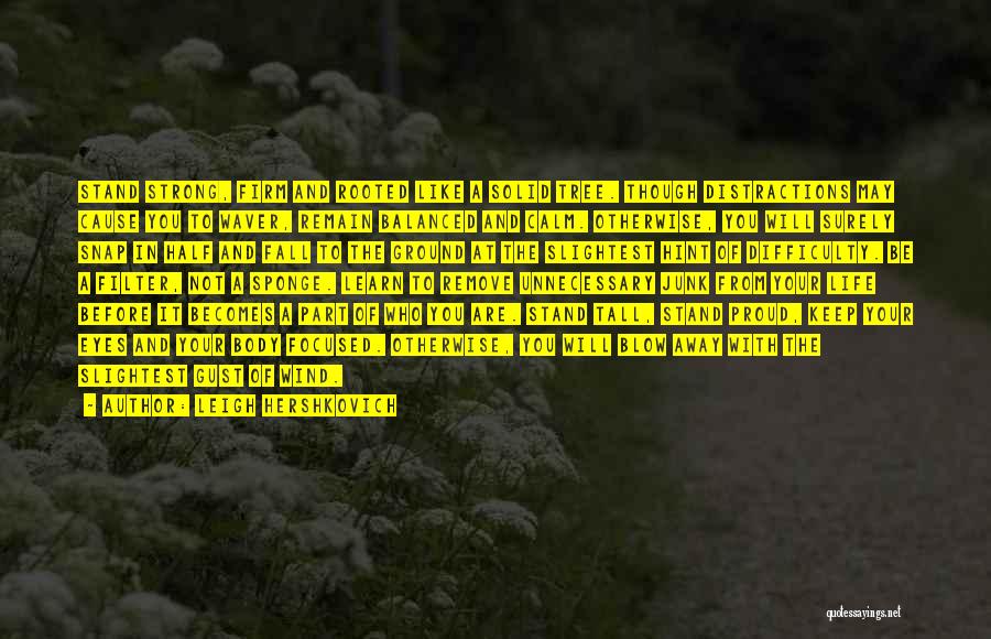 Leigh Hershkovich Quotes: Stand Strong, Firm And Rooted Like A Solid Tree. Though Distractions May Cause You To Waver, Remain Balanced And Calm.