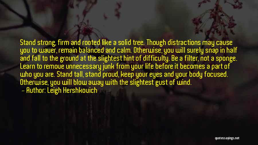 Leigh Hershkovich Quotes: Stand Strong, Firm And Rooted Like A Solid Tree. Though Distractions May Cause You To Waver, Remain Balanced And Calm.