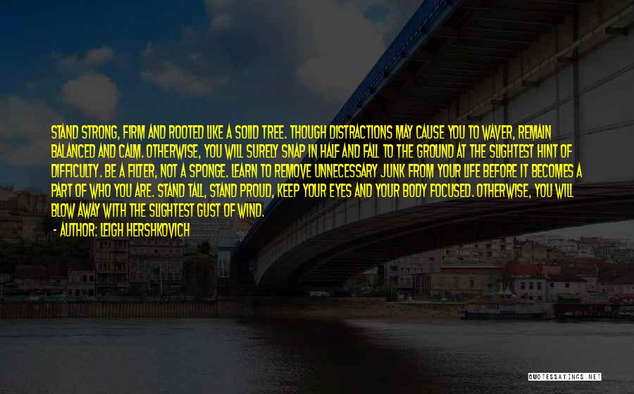 Leigh Hershkovich Quotes: Stand Strong, Firm And Rooted Like A Solid Tree. Though Distractions May Cause You To Waver, Remain Balanced And Calm.