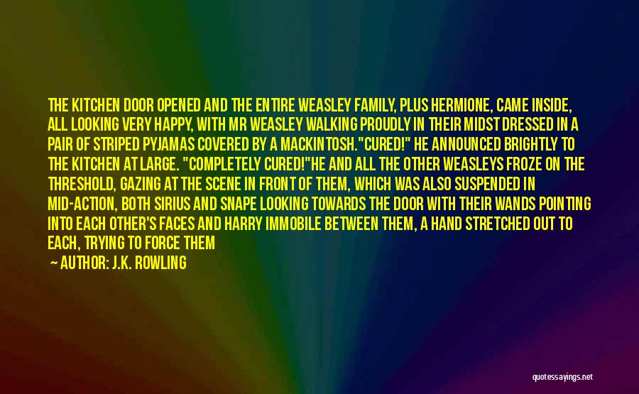 J.K. Rowling Quotes: The Kitchen Door Opened And The Entire Weasley Family, Plus Hermione, Came Inside, All Looking Very Happy, With Mr Weasley