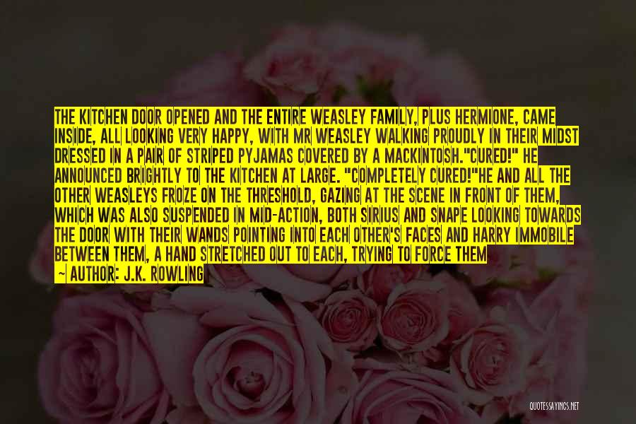 J.K. Rowling Quotes: The Kitchen Door Opened And The Entire Weasley Family, Plus Hermione, Came Inside, All Looking Very Happy, With Mr Weasley