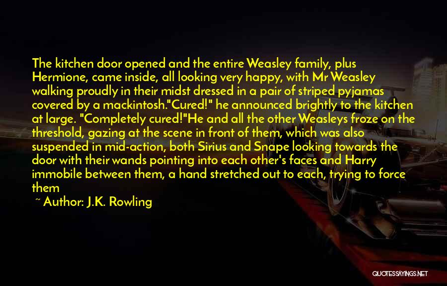 J.K. Rowling Quotes: The Kitchen Door Opened And The Entire Weasley Family, Plus Hermione, Came Inside, All Looking Very Happy, With Mr Weasley
