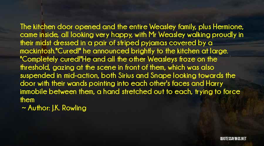 J.K. Rowling Quotes: The Kitchen Door Opened And The Entire Weasley Family, Plus Hermione, Came Inside, All Looking Very Happy, With Mr Weasley