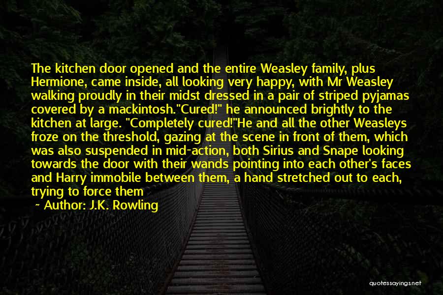 J.K. Rowling Quotes: The Kitchen Door Opened And The Entire Weasley Family, Plus Hermione, Came Inside, All Looking Very Happy, With Mr Weasley