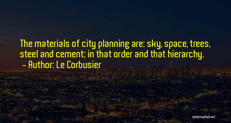 Le Corbusier Quotes: The Materials Of City Planning Are: Sky, Space, Trees, Steel And Cement; In That Order And That Hierarchy.