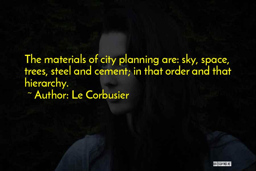 Le Corbusier Quotes: The Materials Of City Planning Are: Sky, Space, Trees, Steel And Cement; In That Order And That Hierarchy.