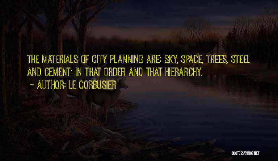 Le Corbusier Quotes: The Materials Of City Planning Are: Sky, Space, Trees, Steel And Cement; In That Order And That Hierarchy.