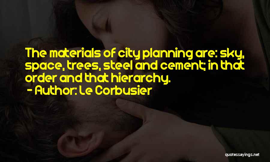 Le Corbusier Quotes: The Materials Of City Planning Are: Sky, Space, Trees, Steel And Cement; In That Order And That Hierarchy.