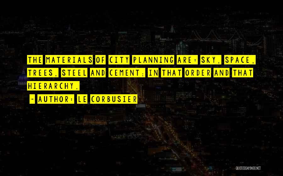 Le Corbusier Quotes: The Materials Of City Planning Are: Sky, Space, Trees, Steel And Cement; In That Order And That Hierarchy.