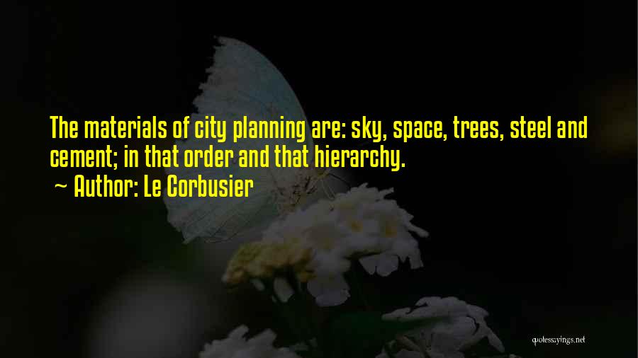 Le Corbusier Quotes: The Materials Of City Planning Are: Sky, Space, Trees, Steel And Cement; In That Order And That Hierarchy.