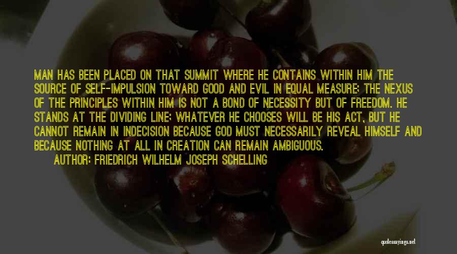 Friedrich Wilhelm Joseph Schelling Quotes: Man Has Been Placed On That Summit Where He Contains Within Him The Source Of Self-impulsion Toward Good And Evil