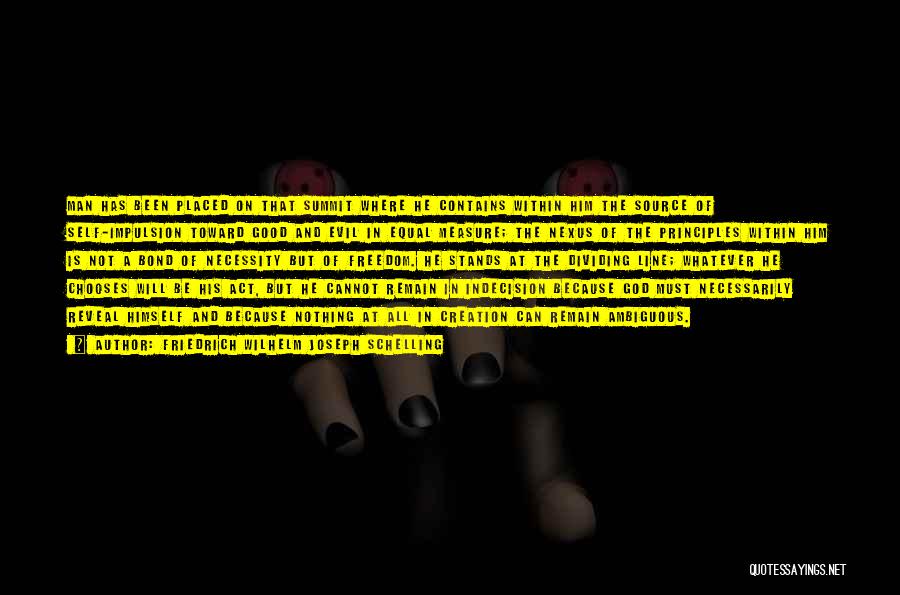 Friedrich Wilhelm Joseph Schelling Quotes: Man Has Been Placed On That Summit Where He Contains Within Him The Source Of Self-impulsion Toward Good And Evil