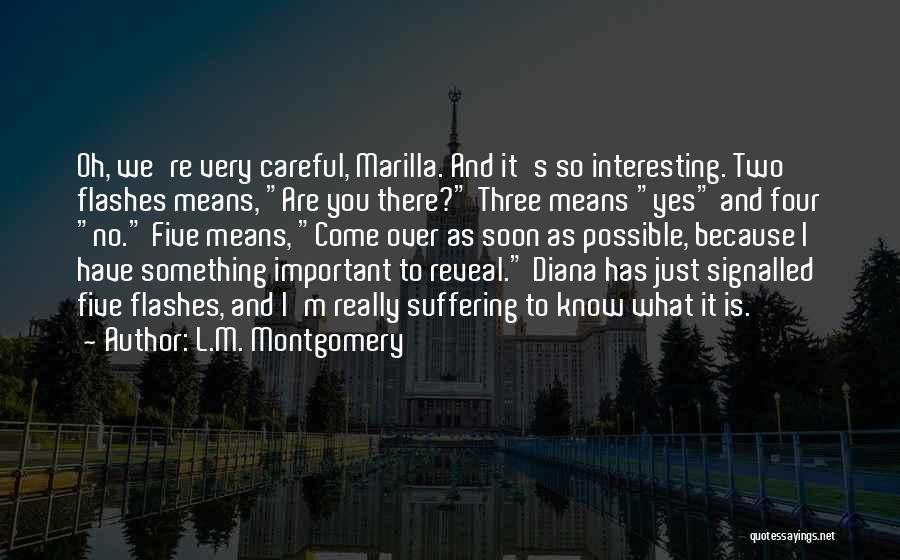 L.M. Montgomery Quotes: Oh, We're Very Careful, Marilla. And It's So Interesting. Two Flashes Means, Are You There? Three Means Yes And Four